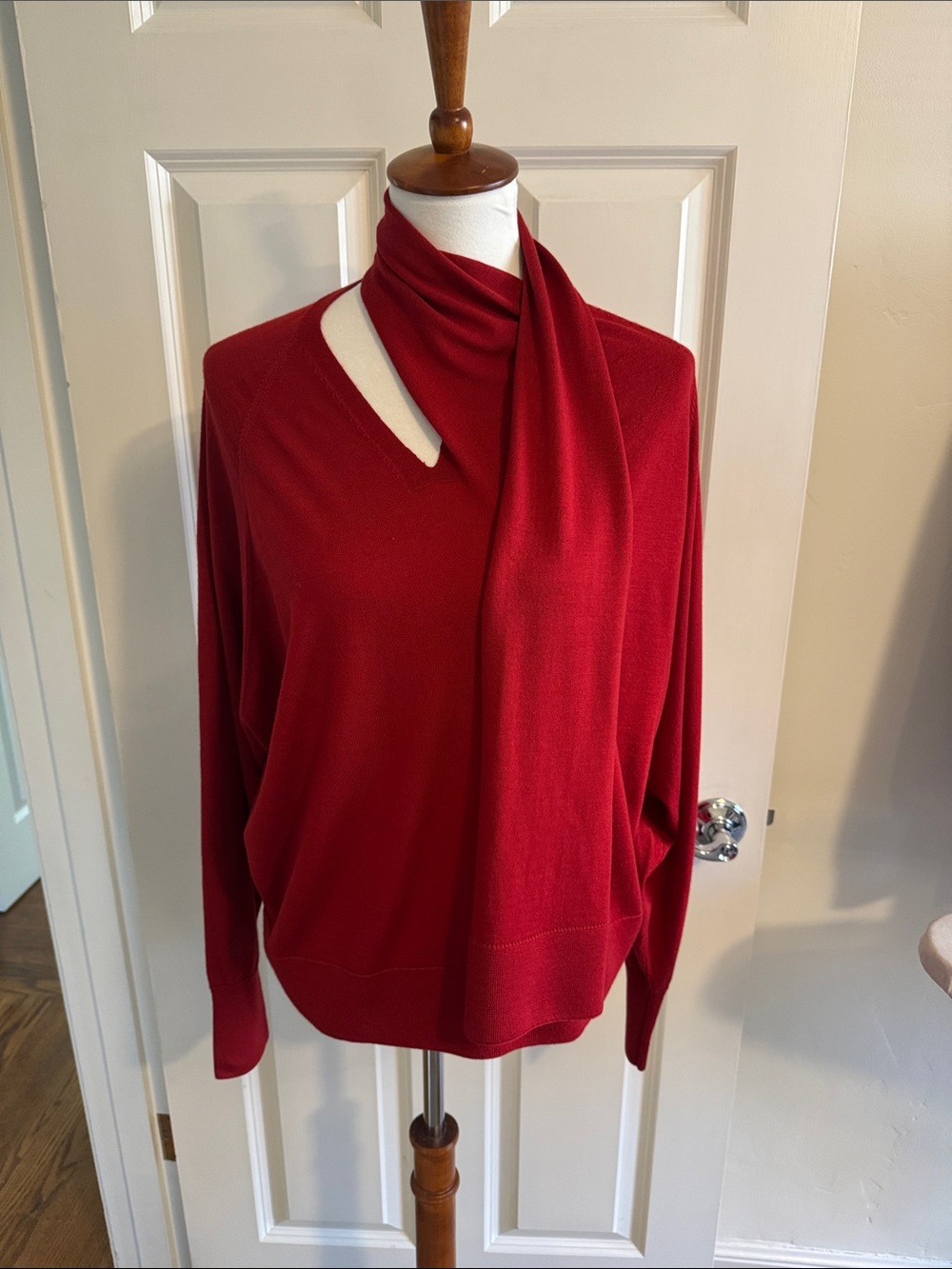 NEW COS Red Knit Scarf-Collar Turtleneck Sweater